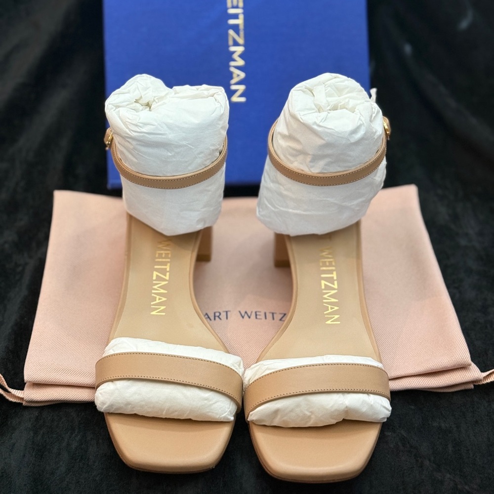 Stuart Weitzman Nude Block Heel Ankle Strap Sandals - Picture 3 of 4